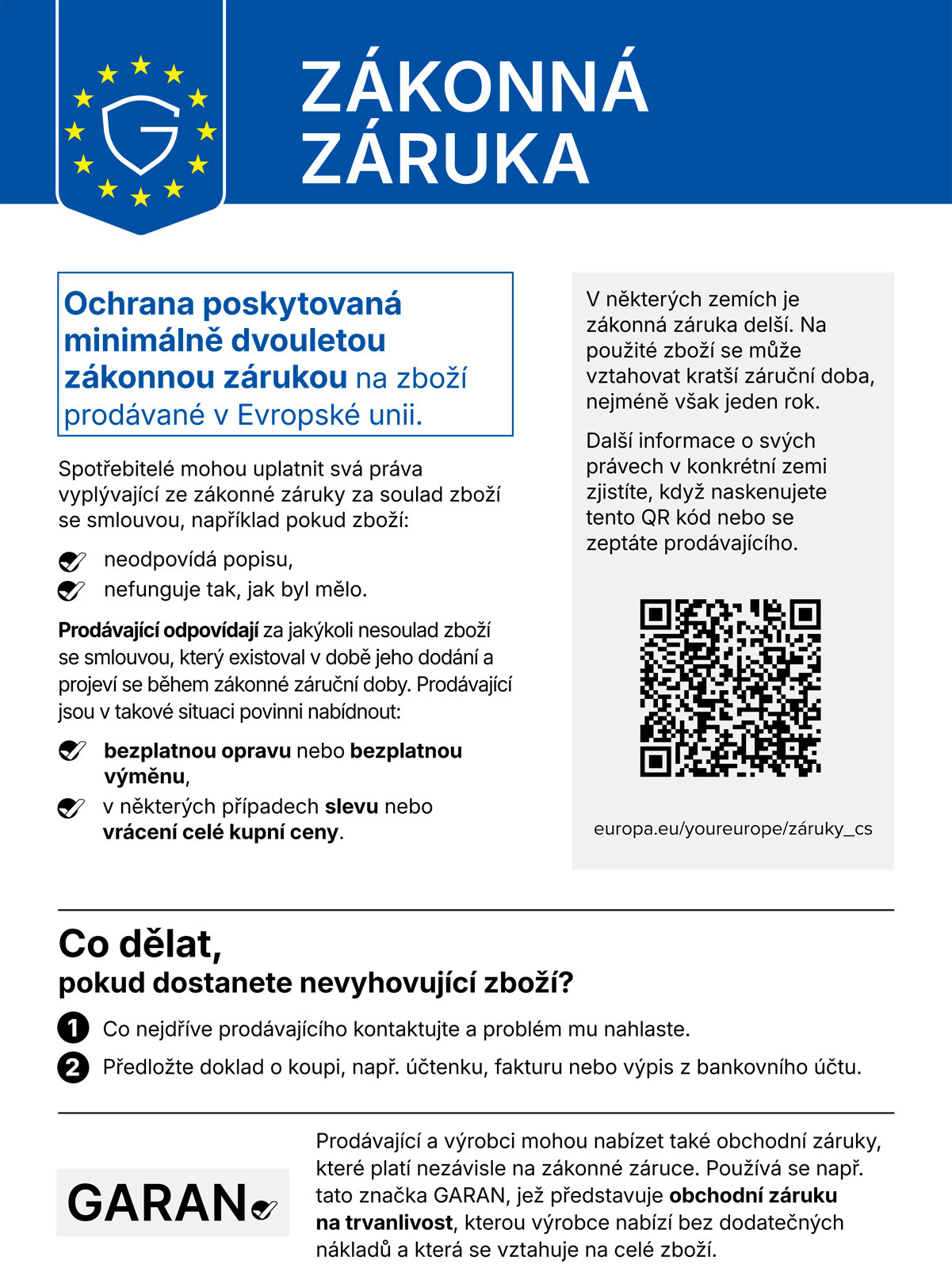 Oznámení o právní záruce EU